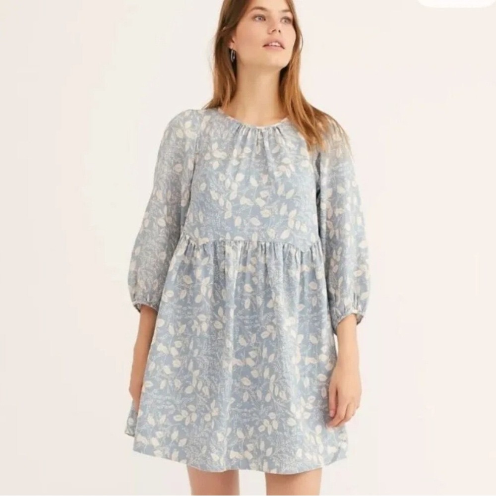 Free People Womens Small Blue Floral‎ Print 3/4 Sleeve Mini Dress